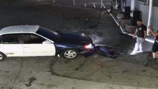 Video captures vehicle crash turned carjacking at gas station in Hunting Park