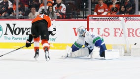 Couturier scores on penalty shot, Hart makes 25 saves to help Flyers beat Canucks 2-0