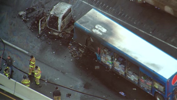 Stretch of I-95 closed in Delaware County following crash, truck fire