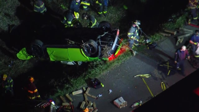 Car flipped into ditch in critical Northeast Philadelphia crash