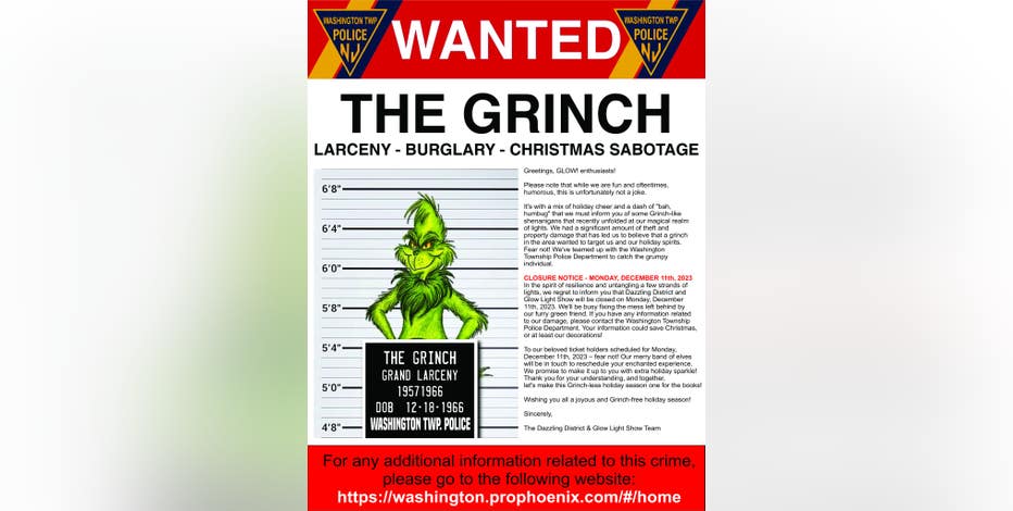 'Grinch' wanted for forcing 'GLOW' light show to close temporarily in South Jersey