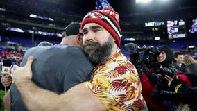 Jason Kelce shares emotional hug with Travis to celebrate Super Bowl spot: 'Finish this motherf-----!'