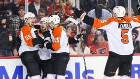 Flames outlast Philadelphia 4-3 to end Flyers' 9-game road points streak