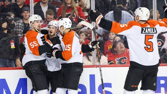Flames outlast Philadelphia 4-3 to end Flyers' 9-game road points streak