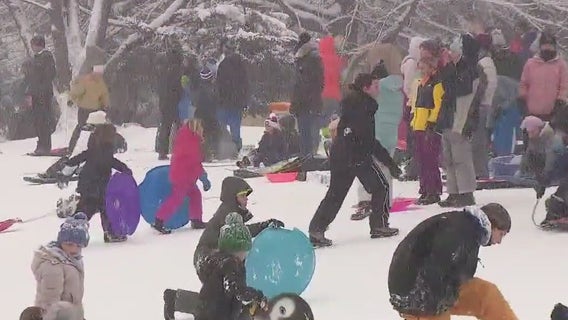 Philadelphia snow day means kids of all ages spend the day sledding