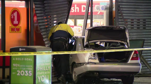 Car crashes into Family Dollar, goes up in flames in North Philadelphia