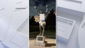 Valentine for Jason Kelce: Rocky statue decorated with bizarre note and diaper