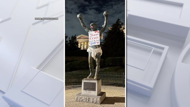 Valentine for Jason Kelce: Rocky statue decorated with bizarre note and diaper