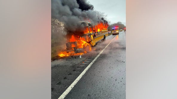10 students, driver uninjured after large school bus fire in Cape May County