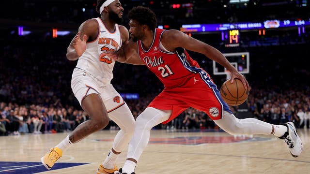 Knicks beat 76ers 111-104 in Game 1 of playoffs. Brunson and Hart score 22 points and backups star