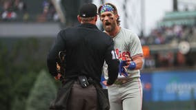 Rockies beat Phillies 3-2 in 11 innings after Philadelphia star Bryce Harper ejected in 1st