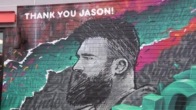 Jason Kelce mural unveiled at neighborhood Dunkin' in Delaware County