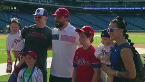 Phillies’ Kyle Schwarber, wife host Neighborhood Heroes Field Day in honor of first responders