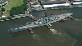 Battleship New Jersey returns to Camden Waterfront after dry-dock repairs