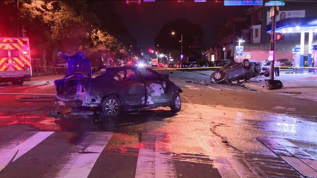 New video: Car bursts into flames during double fatal crash on Broad Street, police say