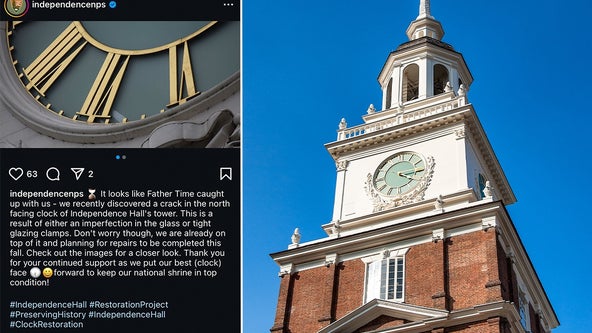 Independence Hall's north side clock tower face has a crack, repairs planned