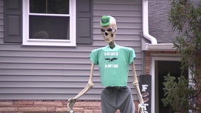 12-foot skeleton festively decorated for every holiday popular attraction in Delco