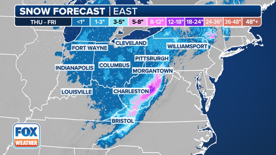 This graphic shows the total snow forecast for this week. (FOX Weather)