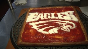 Get an Eagles-themed tomato pie from Nicky B’s Pizzeria in Haddonfield