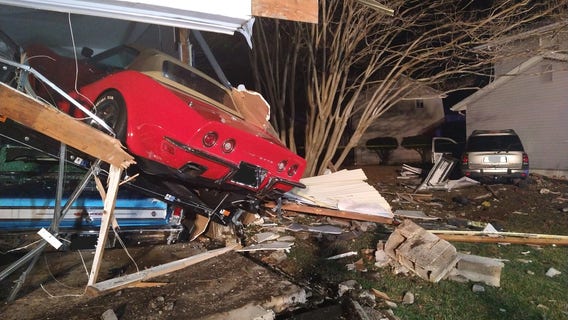 Garage destroyed, vintage cars left stacked after crash in New Castle County