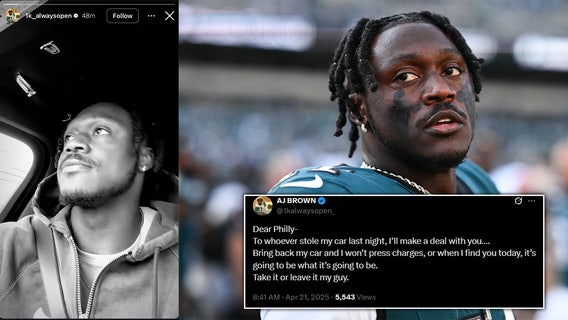 A.J. Brown's stolen car found in Camden, suspect in custody: sources