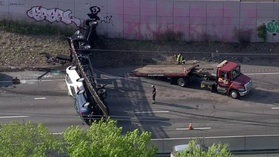 2 pregnant women taken to hospital after vehicle-hauler overturns on I-95 in Delco