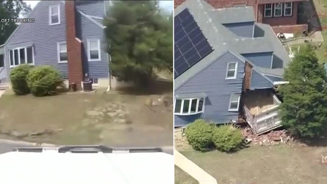 Watch: Dash cam video shows dump truck plow into Gloucester County home