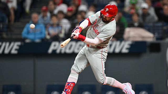 Schwarber hits 2 homers to tie Aaron Judge for MLB lead as Phillies beat Guardians 3-0