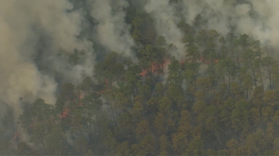Wildfire burning in Burlington County, New Jersey