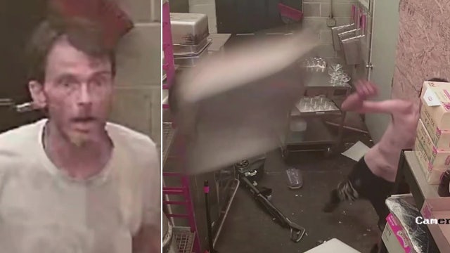 Caught on camera: Shirtless intruder carries out destructive ransacking of catering business