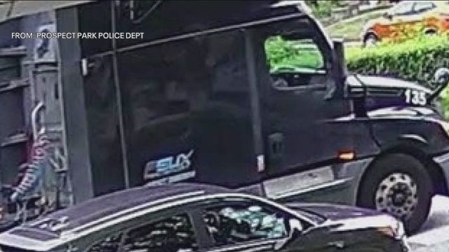 Tractor-trailer takes wild ride through Delco neighborhood mowing down street signs, utility poles