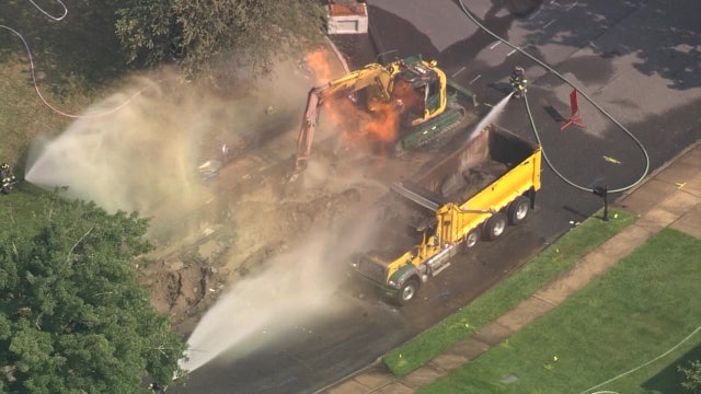Dump truck, excavator catch fire after gas leak in Evesham Township neighborhood