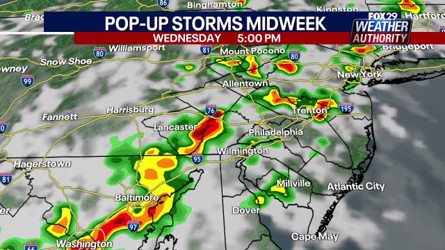 Philadelphia weather: Scattered storms to bring periods of heavy rain, gusty winds