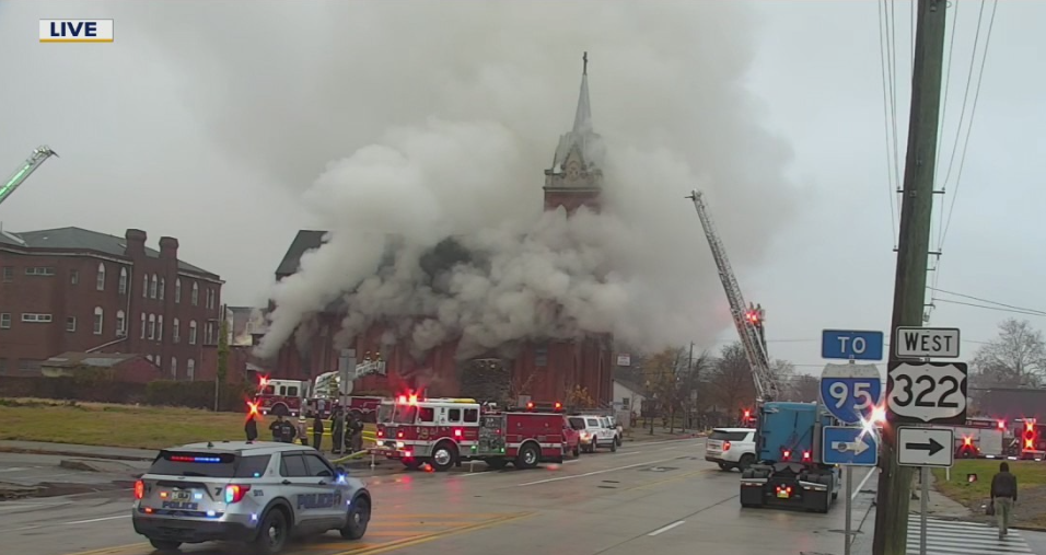 Crews battle fire at former Immaculate Heart of Mary Catholic Church in Chester