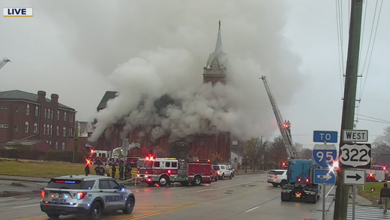 Crews battle fire at former Immaculate Heart of Mary Catholic Church in Chester