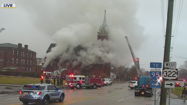Crews battle fire at former Immaculate Heart of Mary Catholic Church in Chester