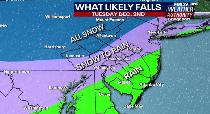 Philadelphia snow forecast: Timing and totals as storm to bring snow, wintry mix Tuesday