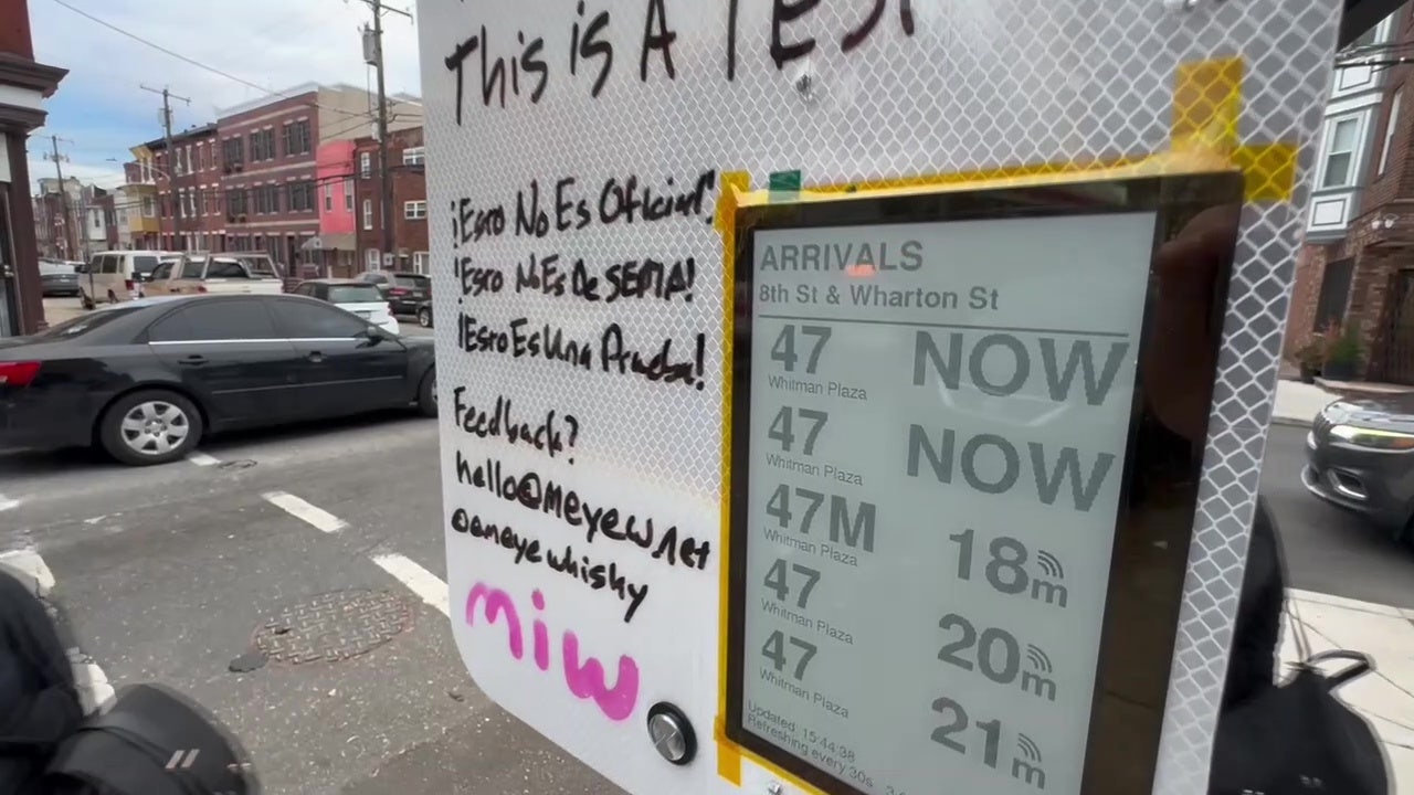 South Philly street artist helps create signs displaying SEPTA bus arrival times