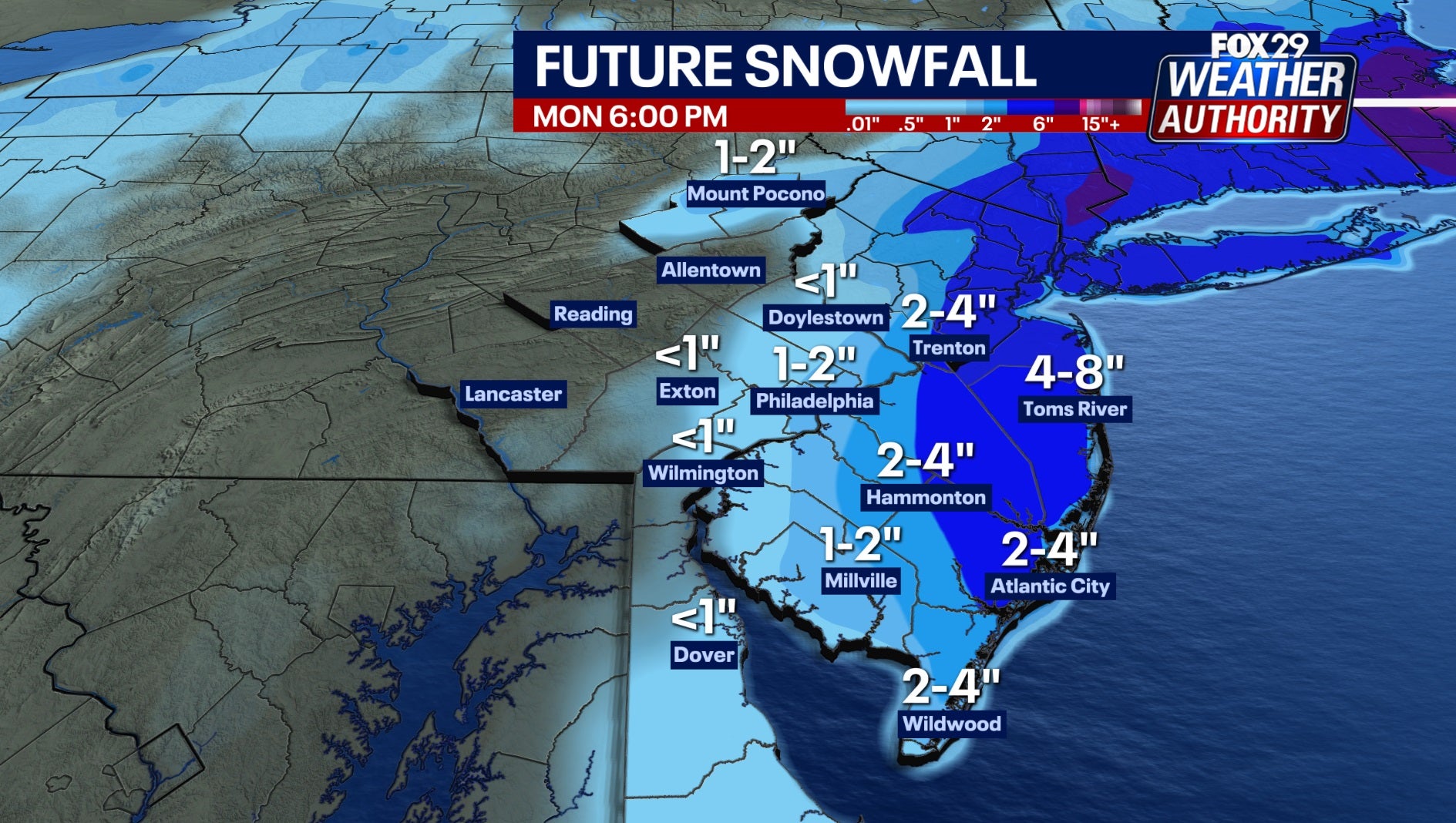 Philadelphia winter storm: How much more snow to expect Monday