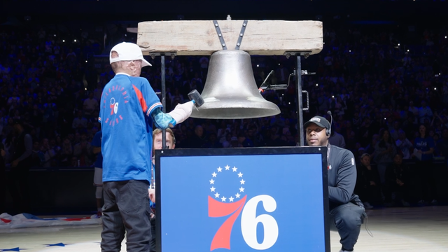 10‑year‑old NE Philly medical jet crash survivor rings bell at Sixers game