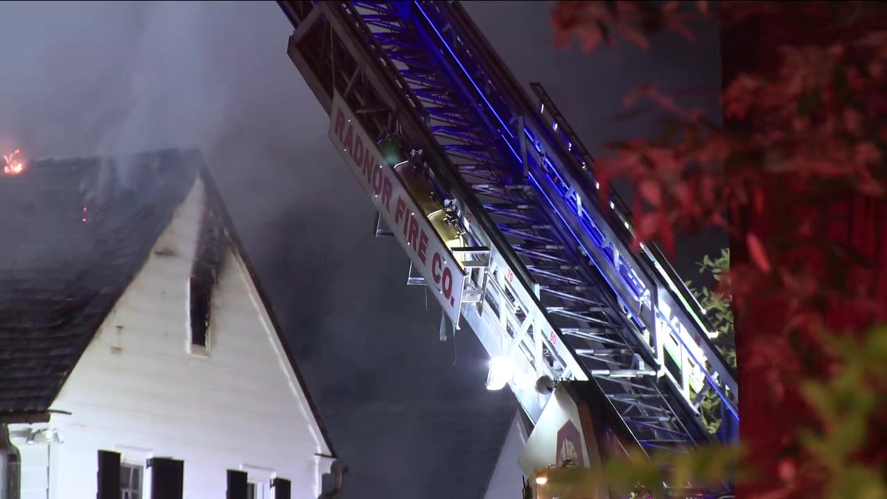 Fire rips through roof of century-old Villanova home