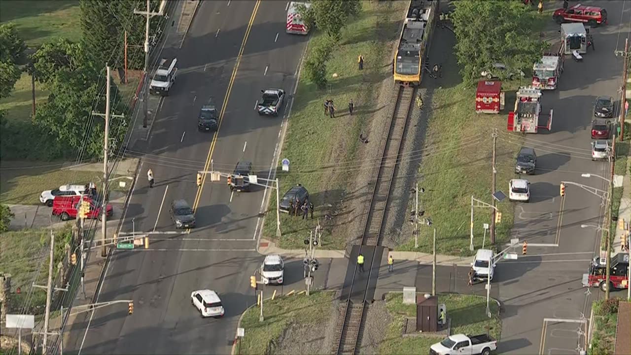 1 hurt, River Line rail service halted after train and car collide in Riverside