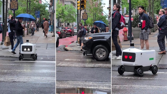 Food delivery robot struck by truck while crossing street in Philadelphia