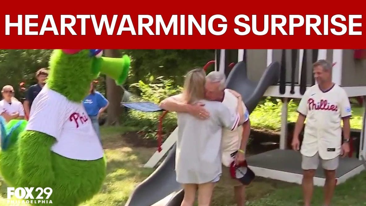 Phillies surprise Wynnewood sisters with backyard play set after father's death