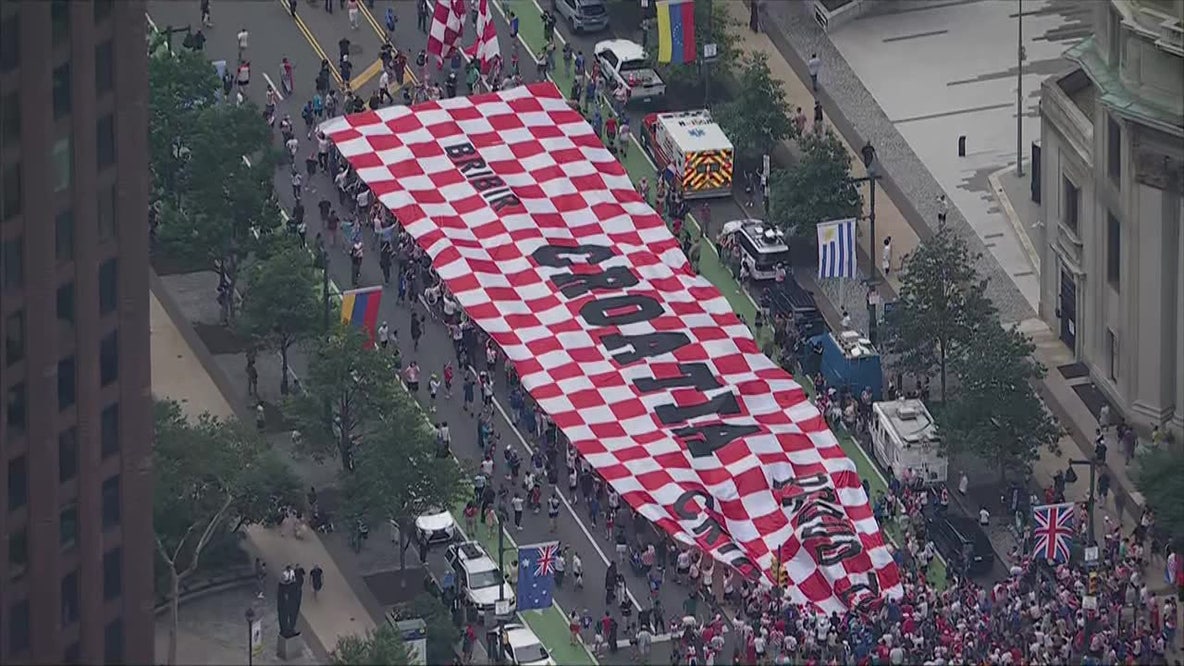 Croatian fans march from Center City to Old City before FIFA World Cup match