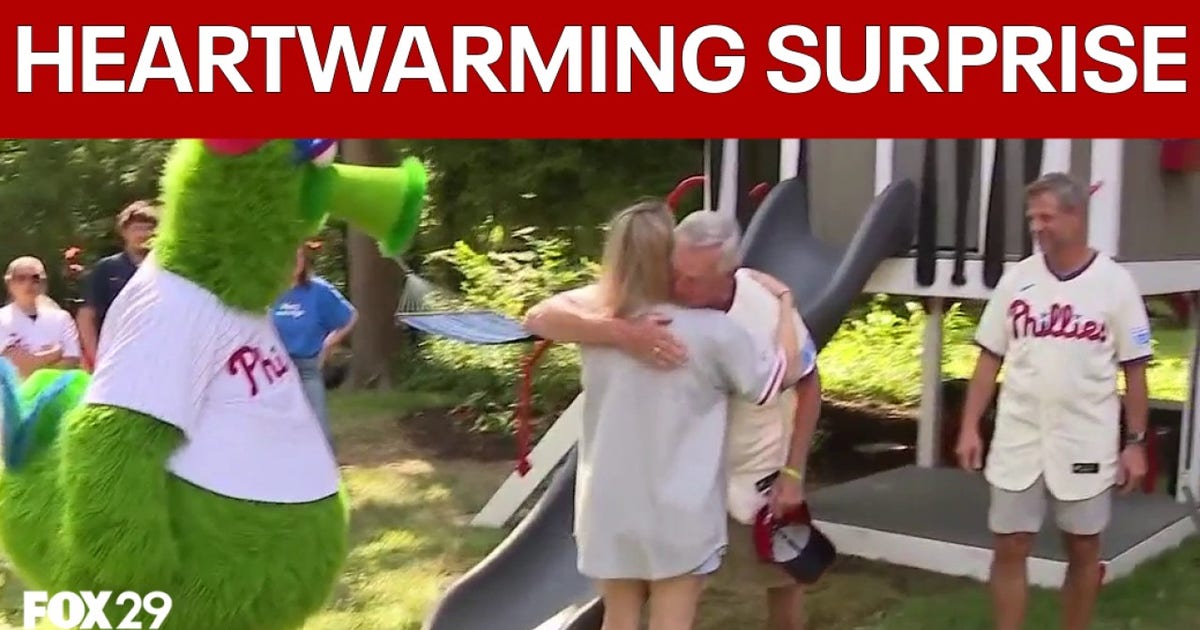 Phillies surprise Wynnewood sisters with backyard play set after father's death