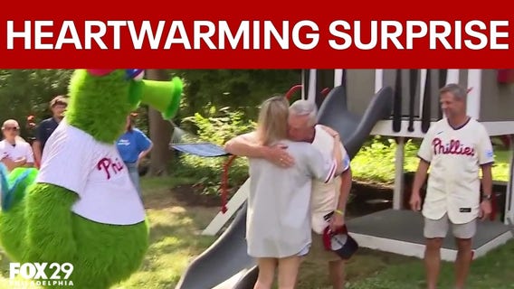 Phillies surprise Wynnewood sisters with backyard play set after father's death