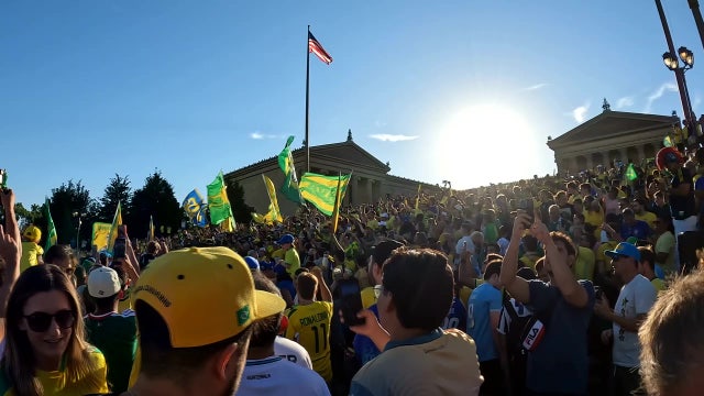 Brazilian fans rally at Philadelphia Art Museum steps ahead of World Cup match