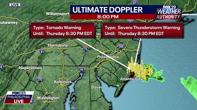 Severe thunderstorm and tornado warnings for Ocean, Burlington counties