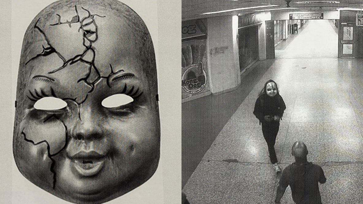 Man in creepy mask sought for threatening, chasing people near City Hall